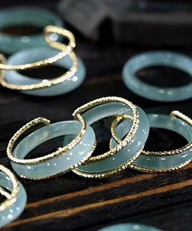 Original Design Blue 14K Gold Jade Rings