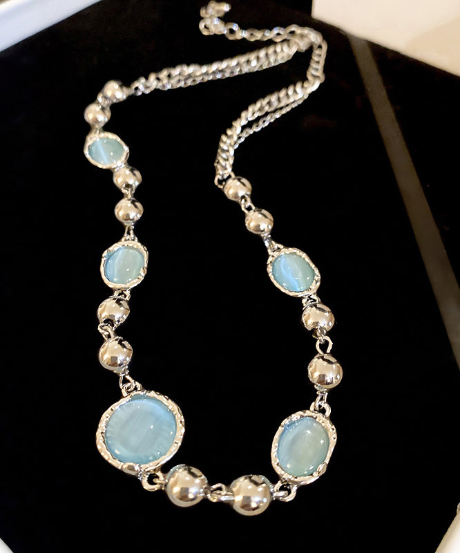 Original Design Blue Alloy Resin Crystal Tassel Princess Necklace