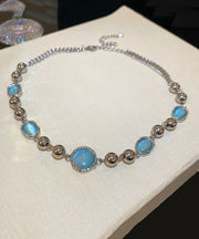 Original Design Blue Alloy Resin Crystal Tassel Princess Necklace