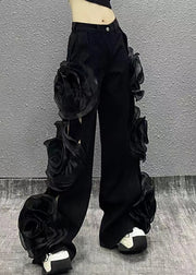 Original Design Blue Hollow Out Floral Denim Wide Leg Pants Spring