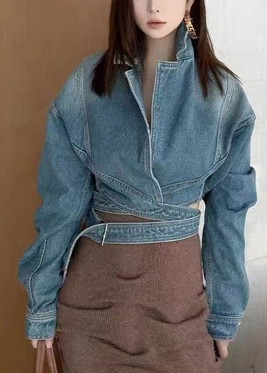 Original Design Blue Patchwork Short Denim Coat Batwing Sleeve