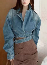 Original Design Blue Patchwork Short Denim Coat Batwing Sleeve