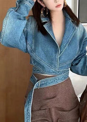 Original Design Blue Patchwork Short Denim Coat Batwing Sleeve