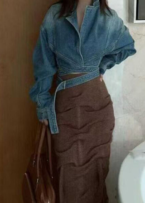 Original Design Blue Patchwork Short Denim Coat Batwing Sleeve