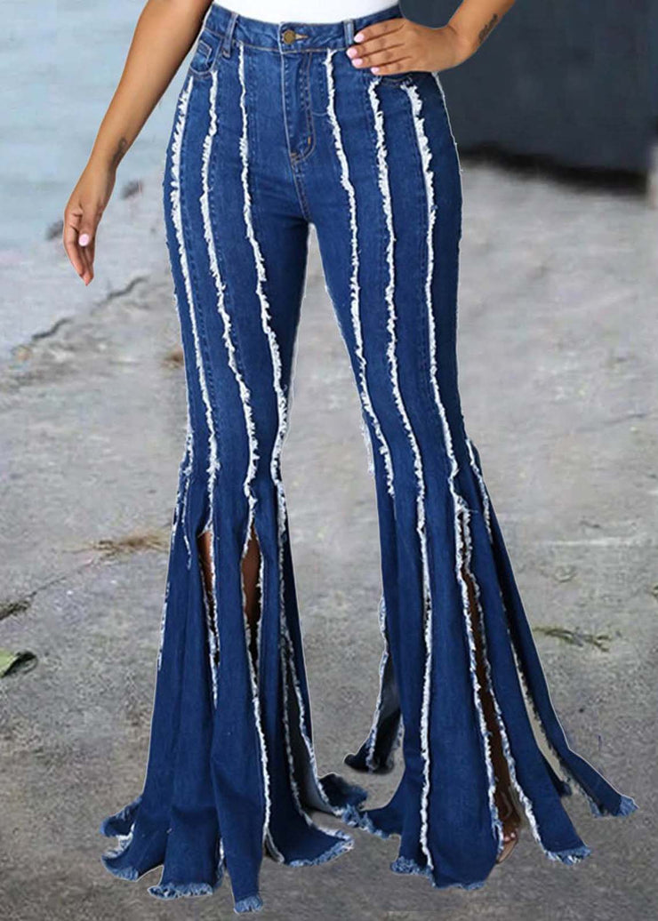 Original Design Blue Patchwork Side Open Denim Pants Summer