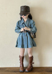 Original Design Blue Peter Pan Collar Button Girls Denim Mid Dresses Spring