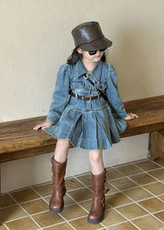 Original Design Blue Peter Pan Collar Button Girls Denim Mid Dresses Spring