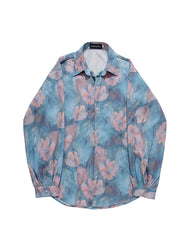 Original Design Blue Print Men Hawaiian Shirts Long Sleeves