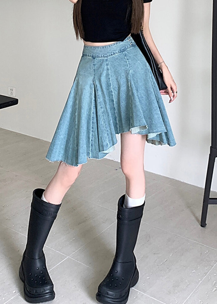 Original Design Blue Solid High Waist Denim Skirts Summer