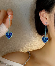 Original Design Blue Sterling Silver Zircon Floral Love Drop Earrings