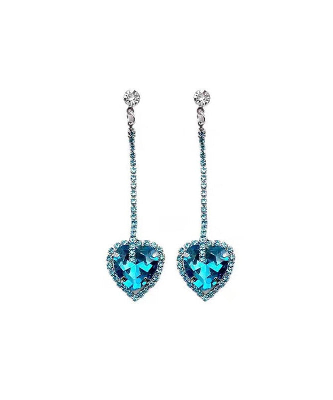 Original Design Blue Sterling Silver Zircon Floral Love Drop Earrings