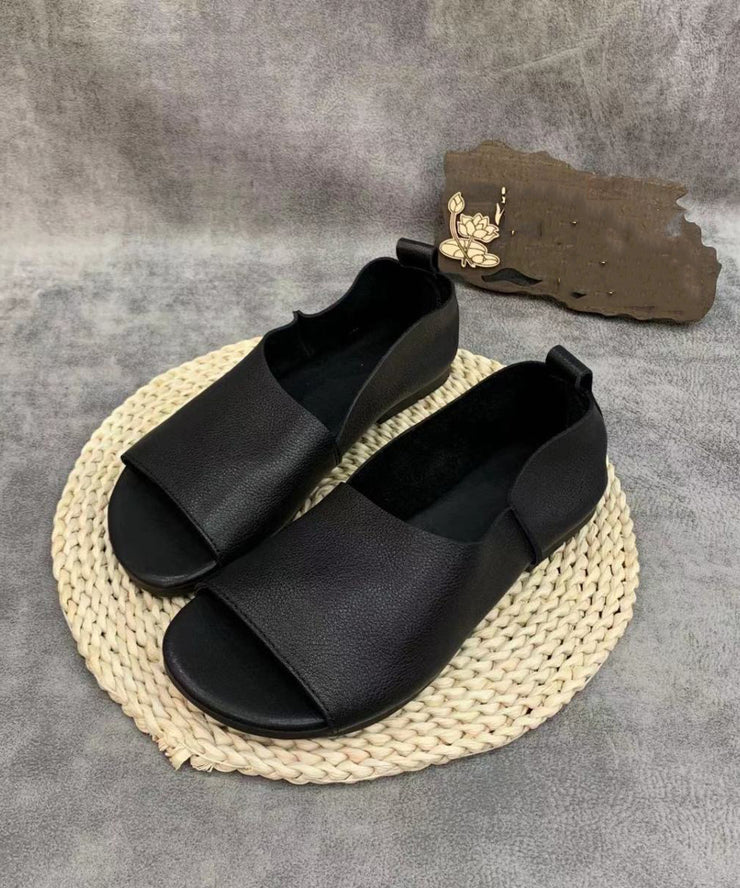 Original Design Brown Cowhide Leather Walking Sandals Peep Toe