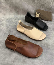 Original Design Brown Cowhide Leather Walking Sandals Peep Toe