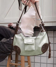 Original Design Brown Green Faux Leather Satchel Bag Handbag