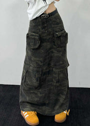 Original Design Camouflage Pockets Denim Maxi Skirts Fall