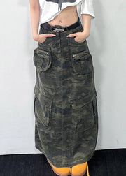 Original Design Camouflage Pockets Denim Maxi Skirts Fall