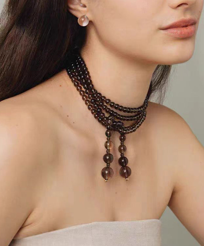 Original Design Chocolate Alloy Crystal Beadin Gratuated Bead Necklace