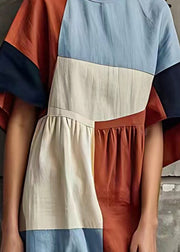 Original Design Colorblock Asymmetrical Patchwork Cotton Dresses Summer