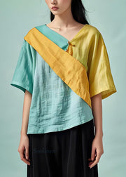 Original Design Colorblock Asymmetrical Patchwork Cotton Tops Summer