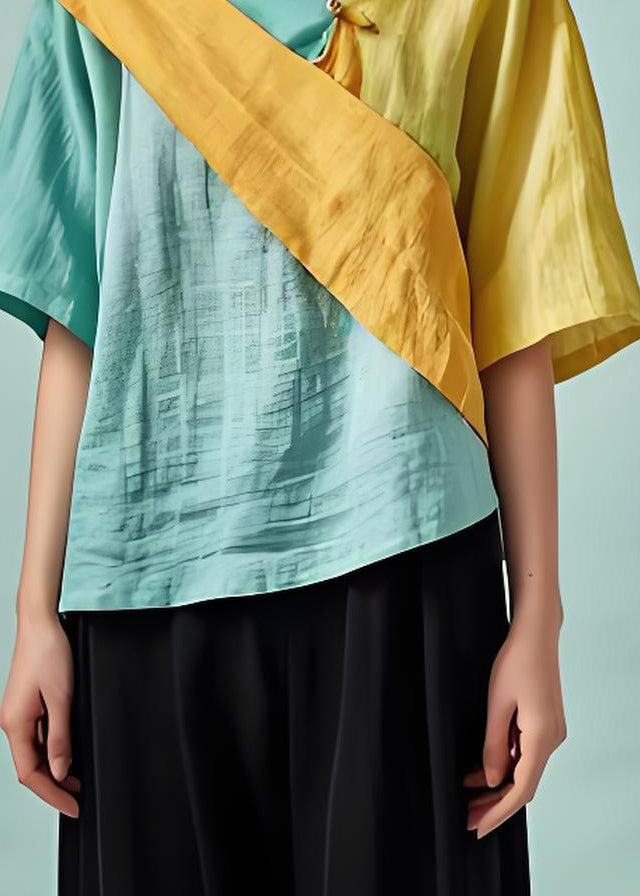 Original Design Colorblock Asymmetrical Patchwork Cotton Tops Summer