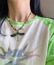 Original Design Colorblock Beading Dragonfly Pendant Necklace