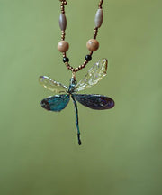 Original Design Colorblock Beading Dragonfly Pendant Necklace