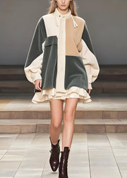 Original Design Colorblock Oversized Patchwork Silk Velvet Coat Spring