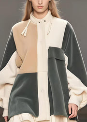 Original Design Colorblock Oversized Patchwork Silk Velvet Coat Spring