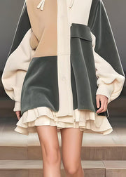 Original Design Colorblock Oversized Patchwork Silk Velvet Coat Spring