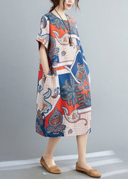 Original Design Colorblock Oversized Print Pockets Linen Dresses Summer