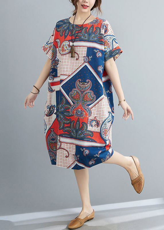 Original Design Colorblock Oversized Print Pockets Linen Dresses Summer