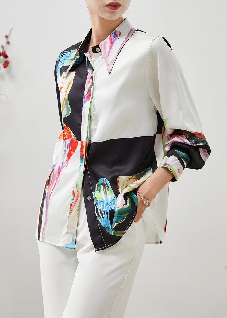 Original Design Colorblock Print Silk Blouses Summer