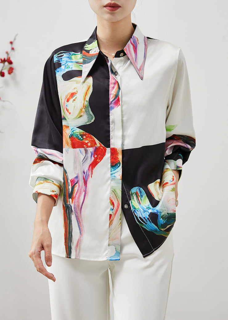 Original Design Colorblock Print Silk Blouses Summer