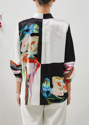 Original Design Colorblock Print Silk Blouses Summer