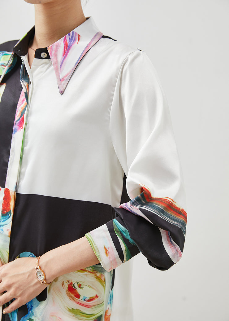 Original Design Colorblock Print Silk Blouses Summer