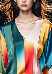 Original Design Colorblock V Neck Plus Size Silk Top Summer