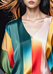 Original Design Colorblock V Neck Plus Size Silk Top Summer