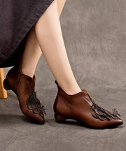 Original Design Ethnic Style Coffee Pointed Chunky Boots