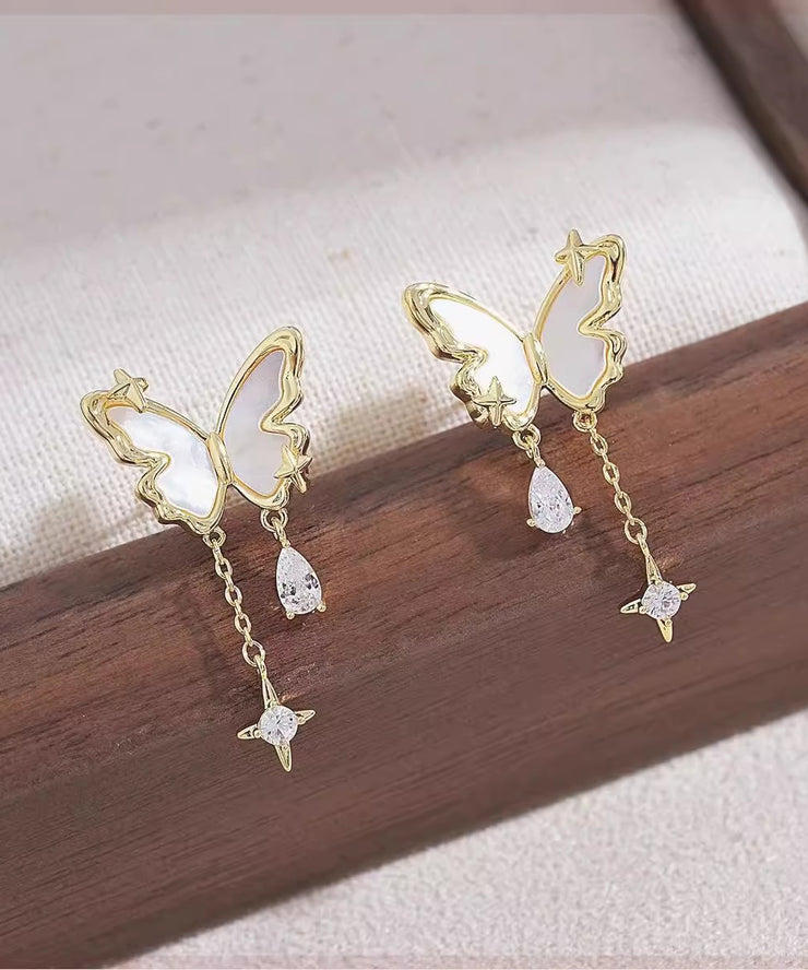 Original Design Gold Alloy Pearl Butterfly Star Tassel Drop Earrings