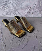 Original Design Gold Chunky Heel Slide Sandals Peep Toe