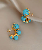 Original Design Gold Copper Turquoise Beading Hoop Earrings