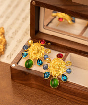 Original Design Gold Inlaid Sterling Silver Overgild Coloured Glaze Stud Earrings