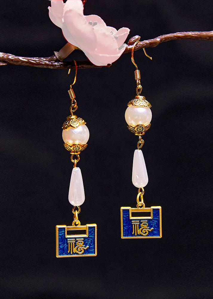 Original Design Gold Lock Water Droplet Pearl Drop Earrings