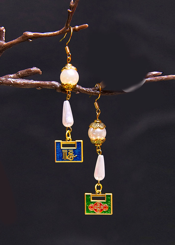 Original Design Gold Lock Water Droplet Pearl Drop Earrings