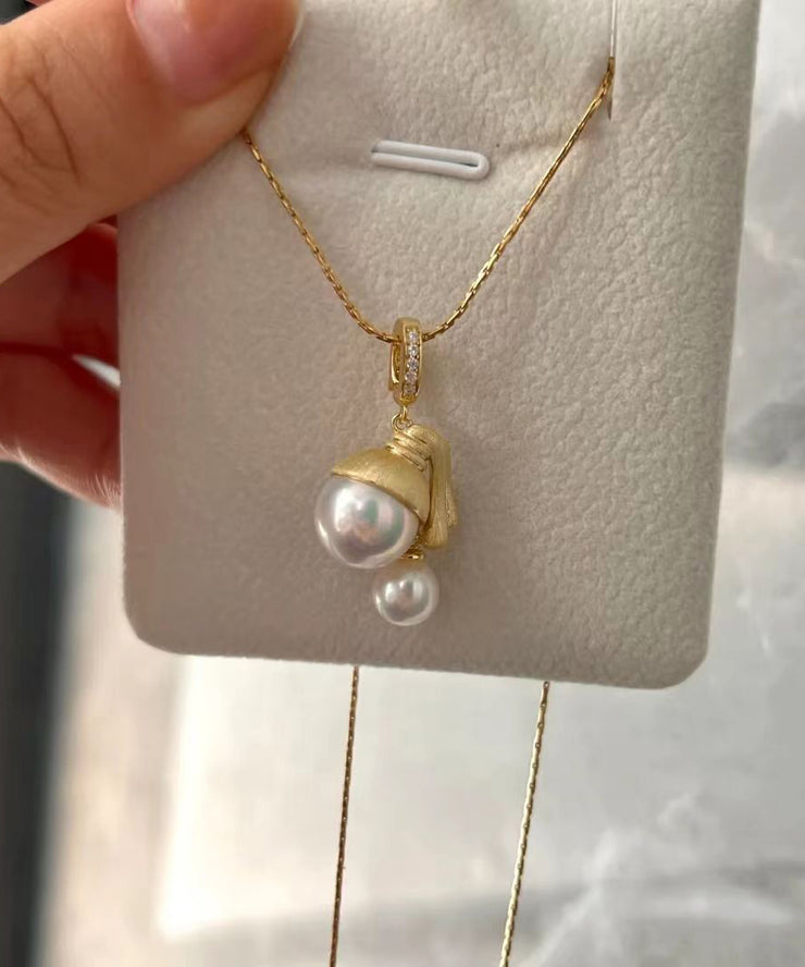 Original Design Gold Sterling Silver Overgild Pearl Pendant Necklace