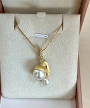 Original Design Gold Sterling Silver Overgild Pearl Pendant Necklace