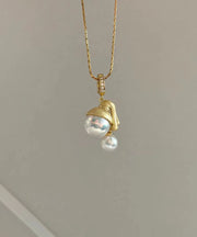 Original Design Gold Sterling Silver Overgild Pearl Pendant Necklace