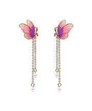 Original Design Gradient Color Ancient Gold Pearl Butterfly Tassel Earrings