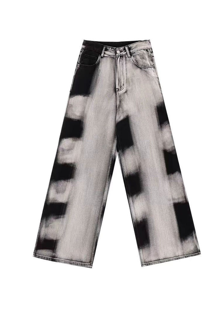 Original Design Gradient Tie Dye Denim Wide Leg Pants Spring