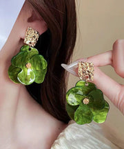 Original Design Green Acrylic Floral Drop Earrings